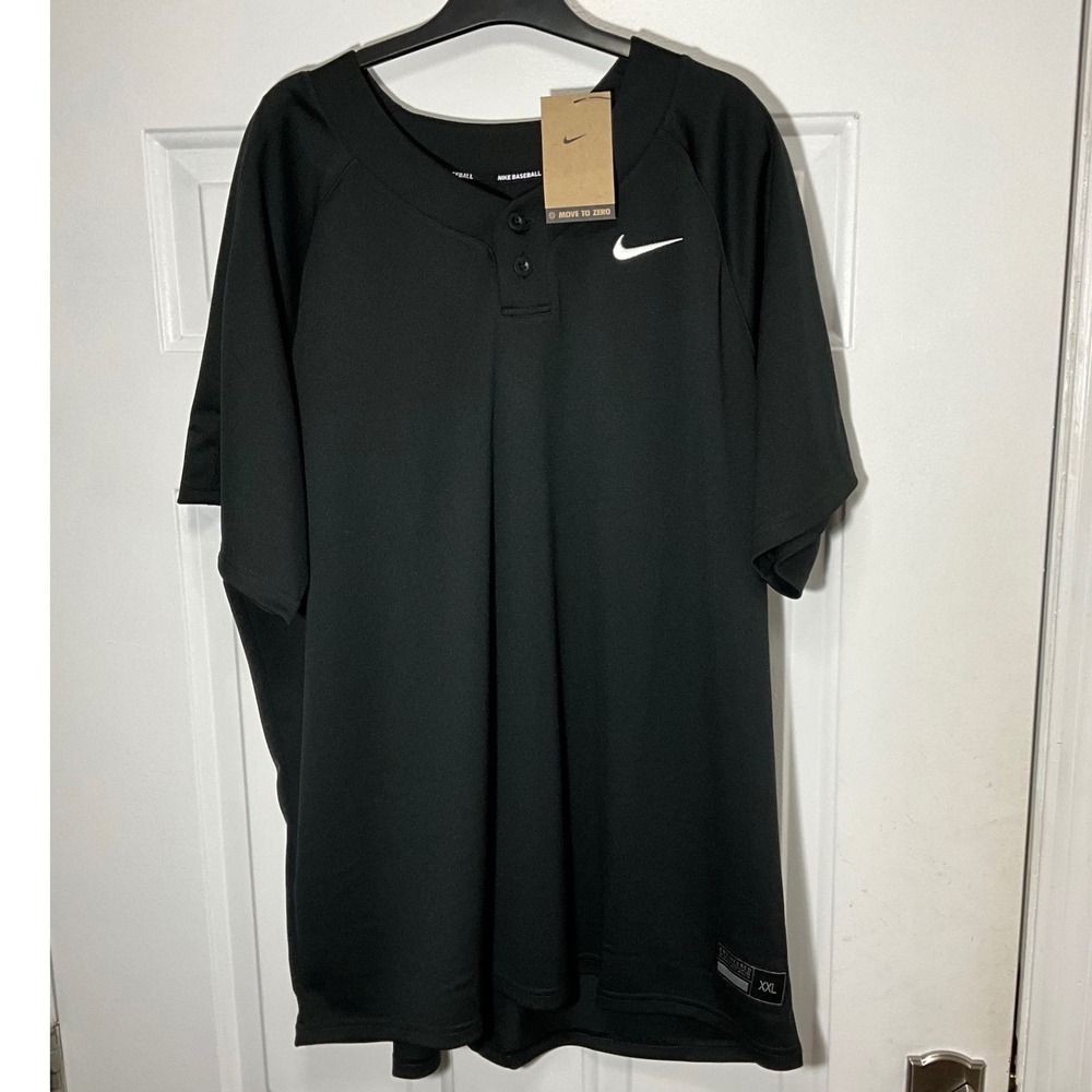 Nike Baseball Team Jersey Mens XXL Black 2-Button Henley Shirt DX9156-010